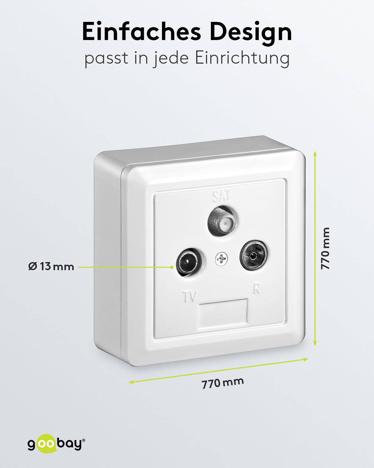 Goobay 68852 SAT Antennensteckdose 3 Loch Antennenkabel / Stich End Aufputzsteckdose / Multimediadose mit DC Durchgang-2