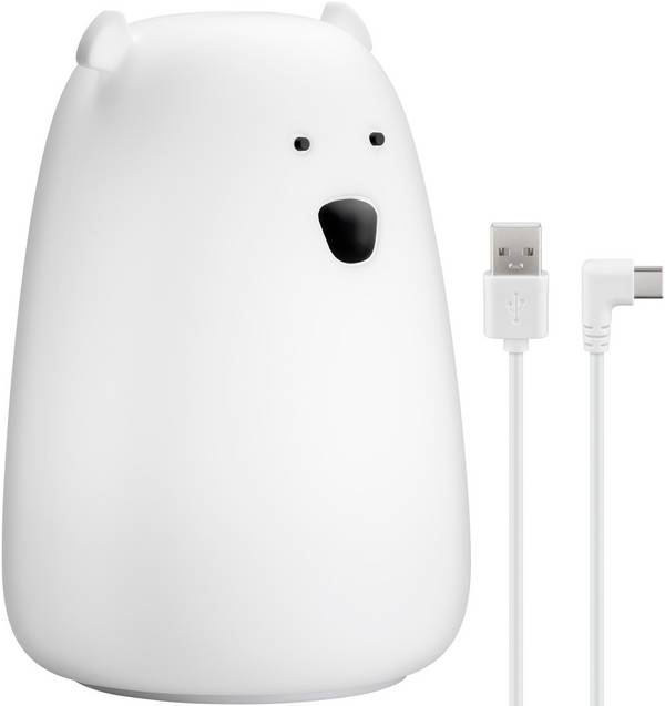 Goobay 61647 LED Nachtlicht Kinder Eisbär 8 Farben tragbare Nachtlampe Baby Nachtleuchte aus Silikon Touch-Sensor USB