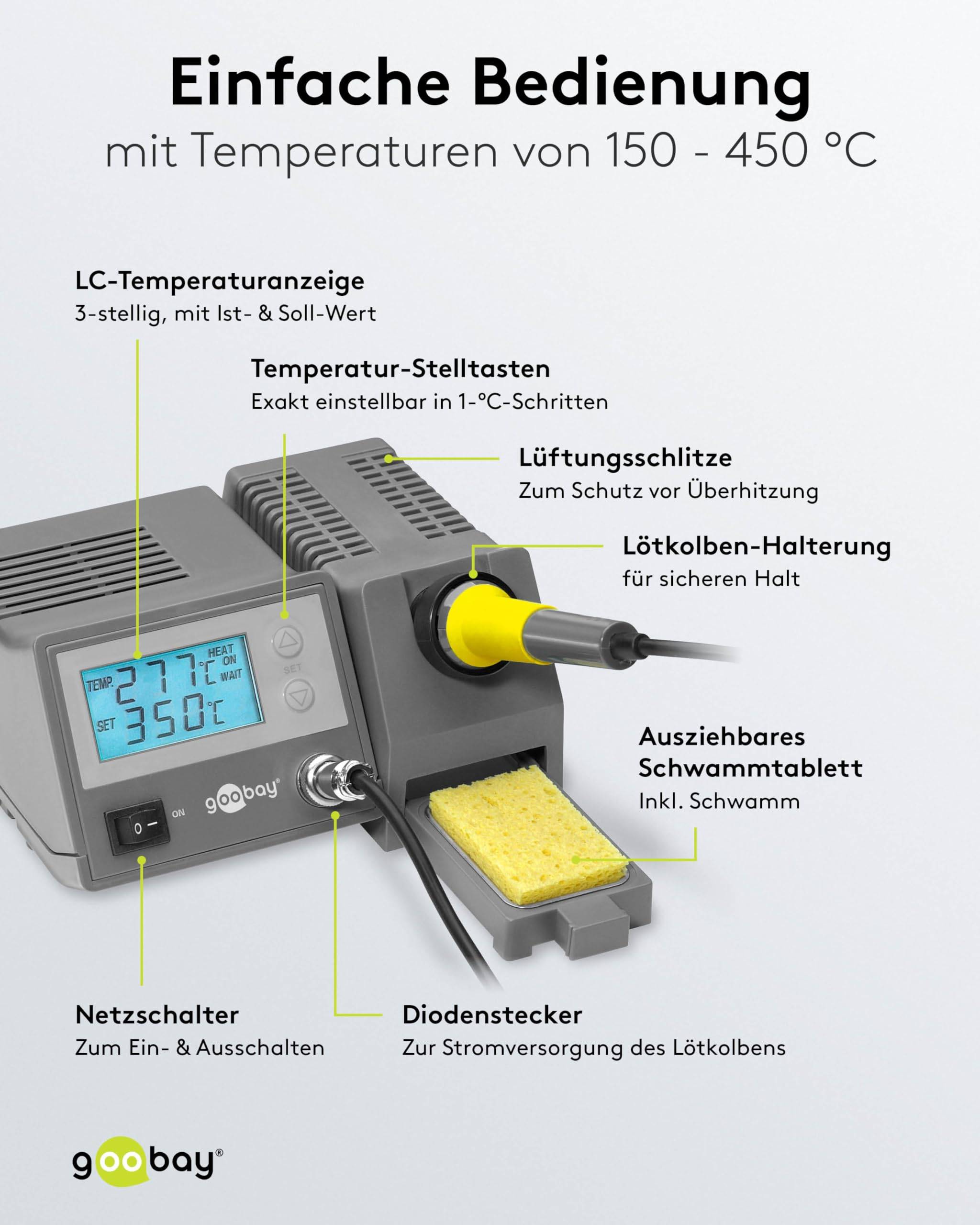 Goobay 51098 Digitale Lötstation 48 W, Lötstation Set mit LCD-Display und Kolben, 150–450 °C, schneller Spitzenwechsel-3