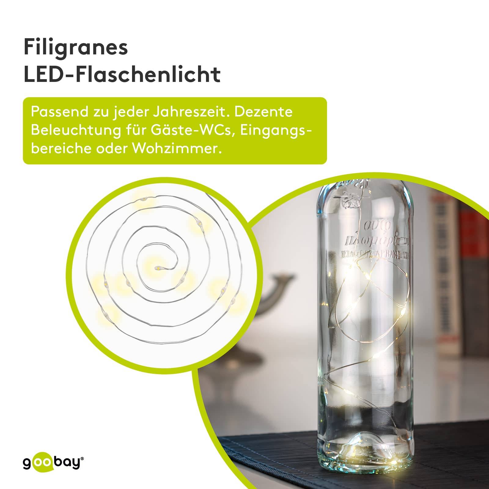 Goobay 57866 Flaschenlichterkette mit Korken 10 warmweiße LED, 5 lm Drahtlichterkette mit Timer, Batterie, 3er Pack-2
