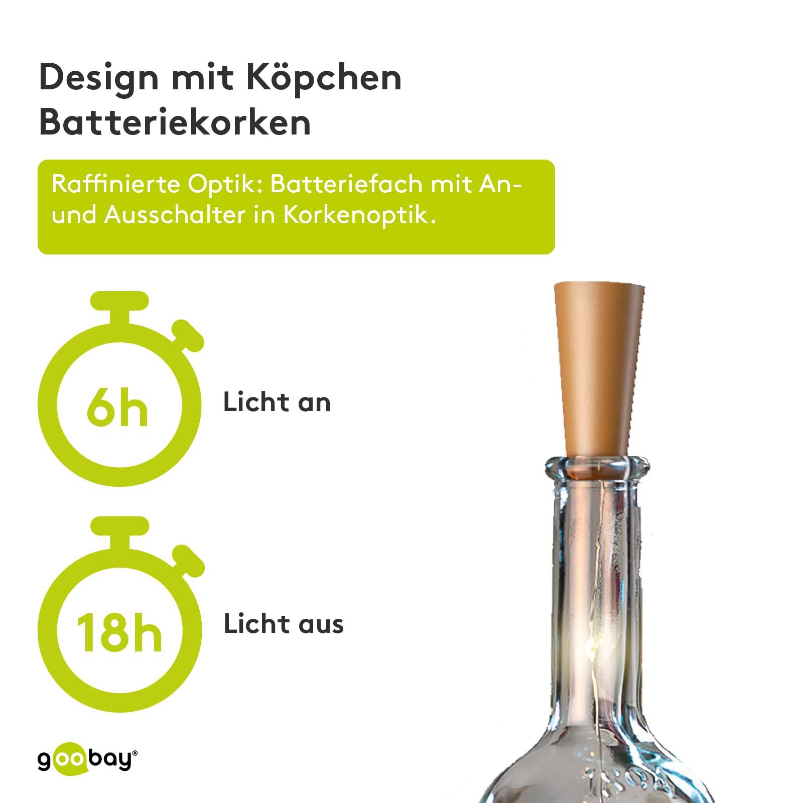 Goobay 57866 Flaschenlichterkette mit Korken 10 warmweiße LED, 5 lm Drahtlichterkette mit Timer, Batterie, 3er Pack-4