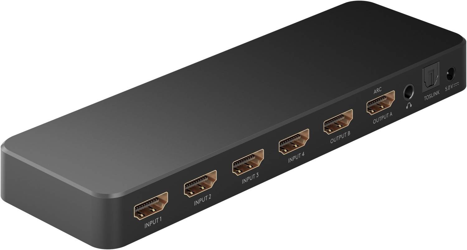 Goobay 58479 Matrix HDMI Umschalter 4 in 2 out Fernbedienung Switch 4K @ 60Hz 18 Gbit/s Toslink & 3,5 Klinke Umschaltbox-0