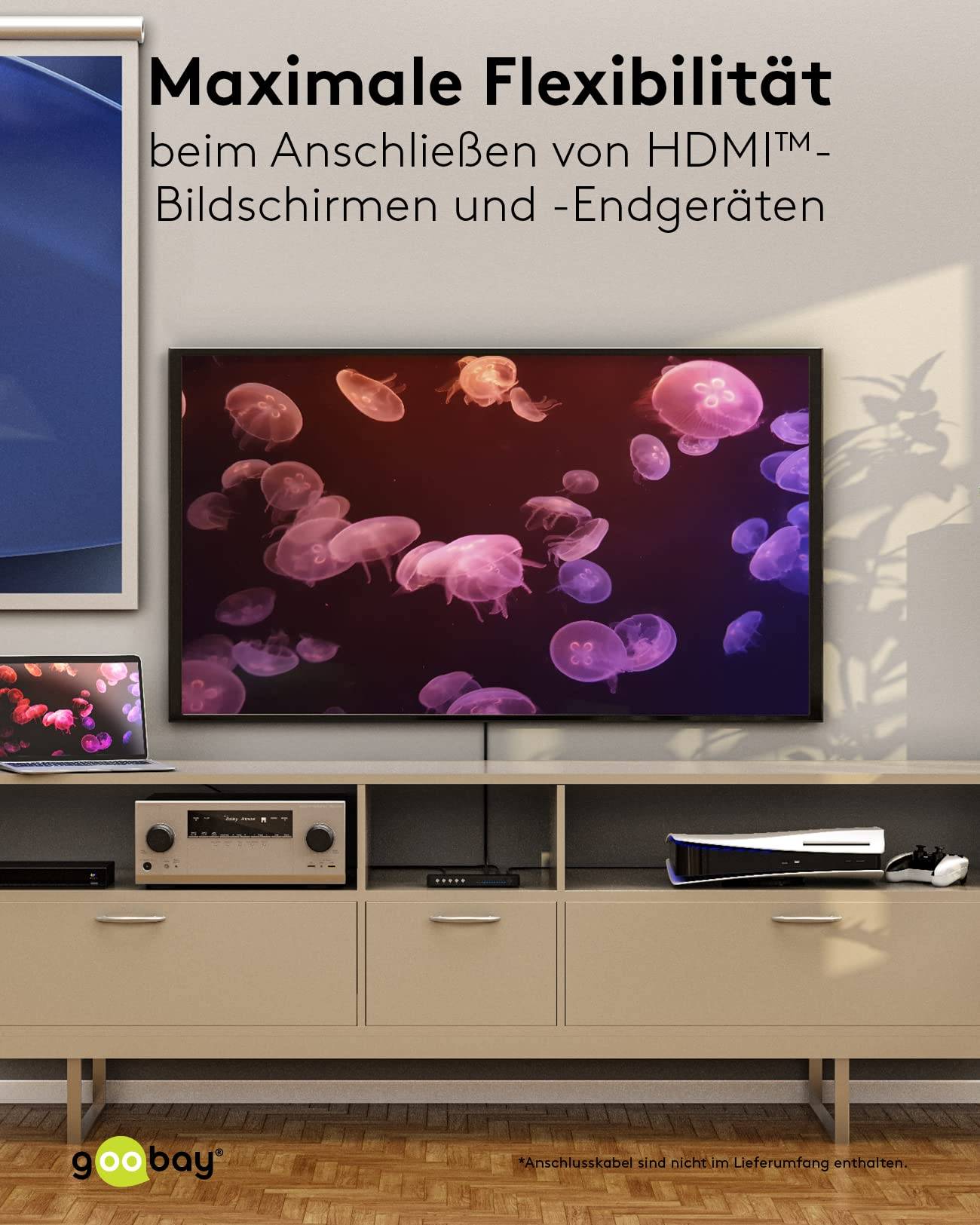 Goobay 58479 Matrix HDMI Umschalter 4 in 2 out Fernbedienung Switch 4K @ 60Hz 18 Gbit/s Toslink & 3,5 Klinke Umschaltbox-2