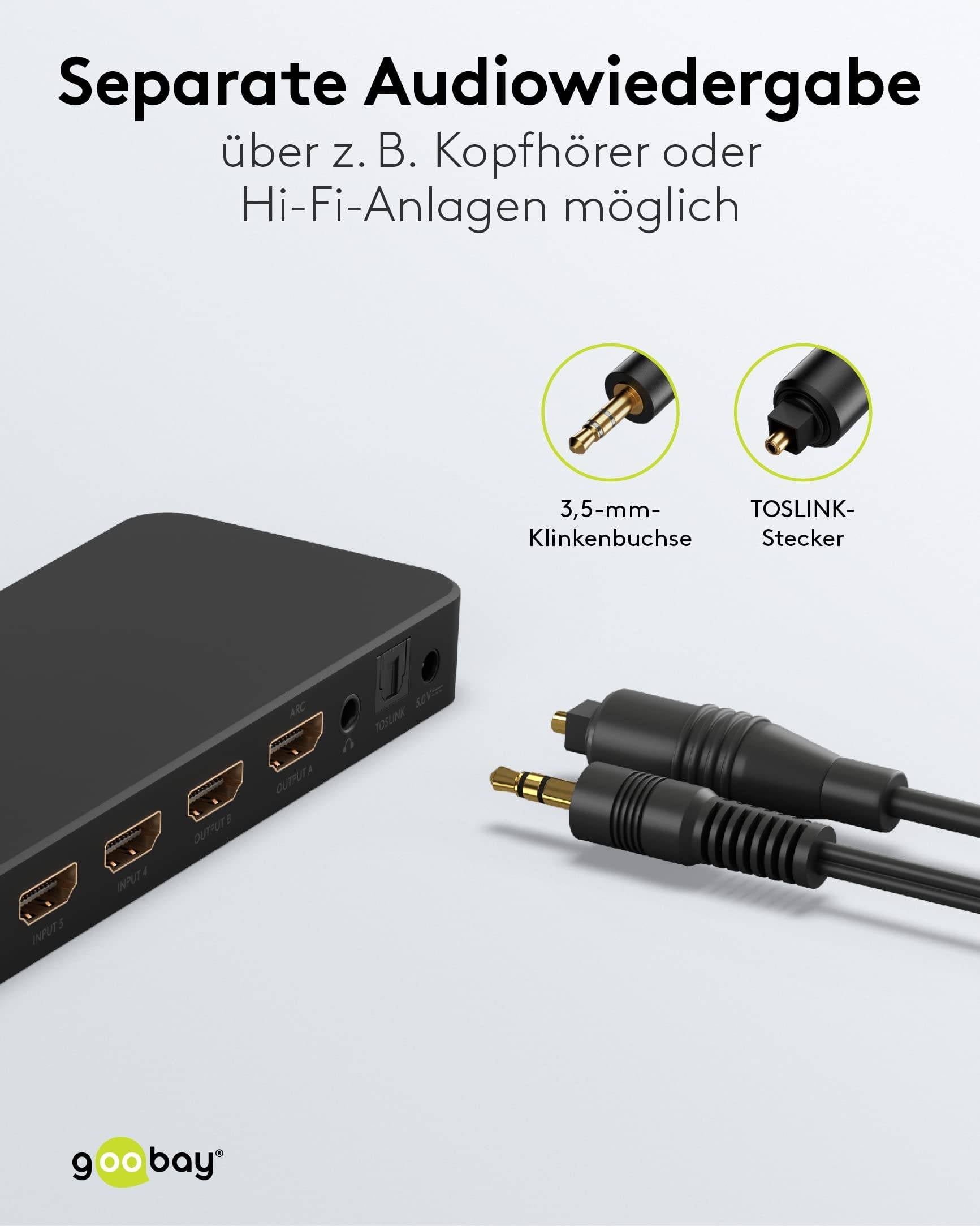 Goobay 58479 Matrix HDMI Umschalter 4 in 2 out Fernbedienung Switch 4K @ 60Hz 18 Gbit/s Toslink & 3,5 Klinke Umschaltbox-3