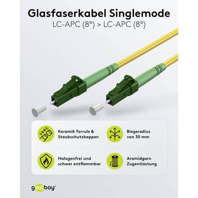 Goobay 59635 Glasfaserkabel FTTH Singlemode OS2 Simplex 100 Gbit/s LC-APC Patchkabel LWL Kabel halogenfrei Gelb, 25.00 m-1
