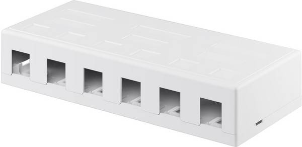 Goobay 79379 Keystone Gehäuse 6 Port / Leer Patch Panel für Keystone Module / 6-fach Aufputzdose / Snap-In-System / Weiß