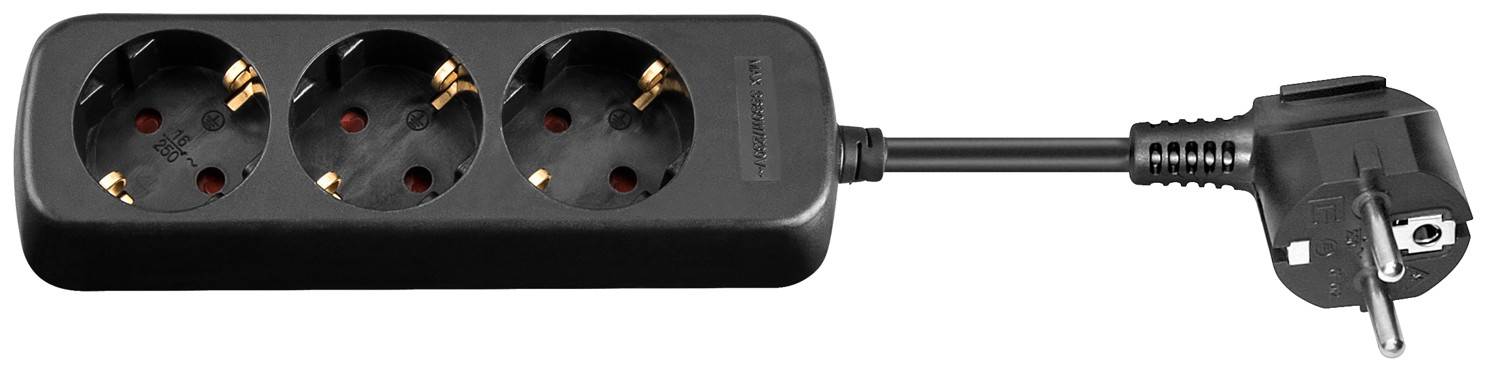 Goobay 51295 Steckdosenleiste mit 45° Steckplätzen, 3500 W, 3er Mehrfachsteckdose 3 fach Steckdose, 1.5 m Kabel, Schwarz-0
