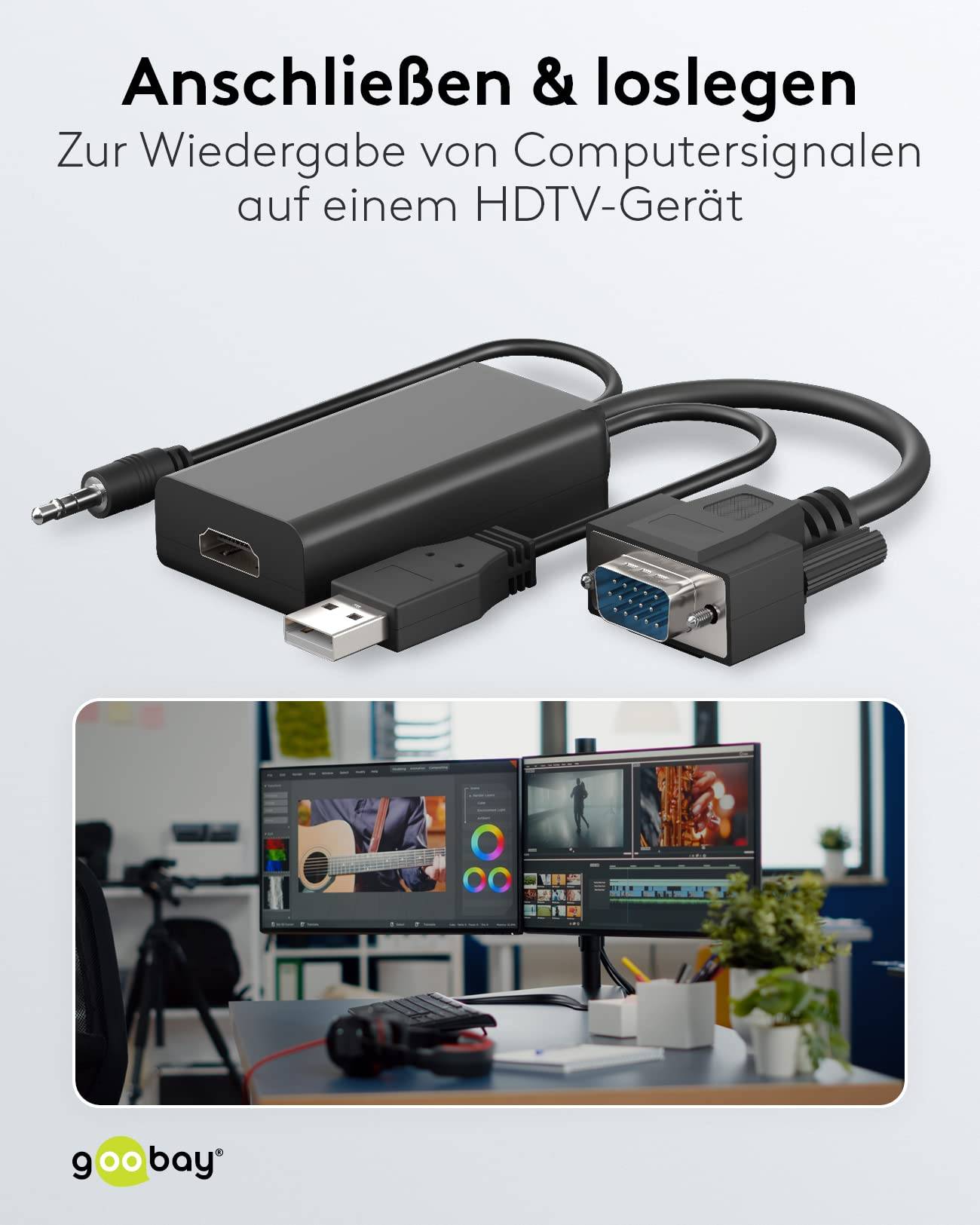 Goobay 61259 VGA auf HDMI Adapter Full HD 1080p @ 60Hz Adapterkabel konvertiert VGA & Audio in HDMI Signale Monitorkabel-5