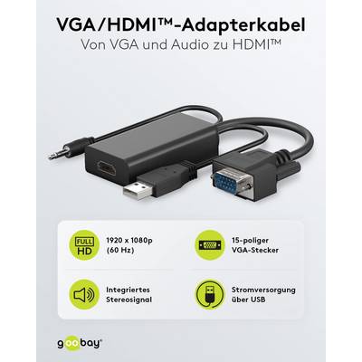 Goobay 61259 VGA auf HDMI Adapter Full HD 1080p @ 60Hz Adapterkabel konvertiert VGA & Audio in HDMI Signale Monitorkabel-1