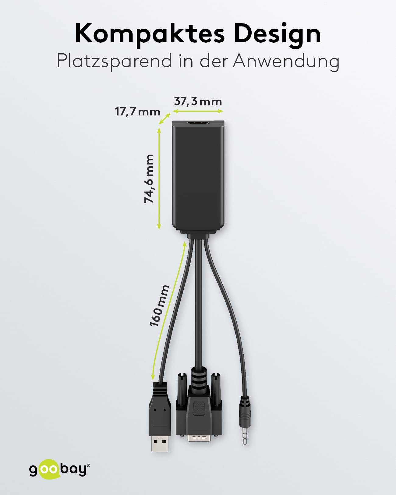 Goobay 61259 VGA auf HDMI Adapter Full HD 1080p @ 60Hz Adapterkabel konvertiert VGA & Audio in HDMI Signale Monitorkabel-2