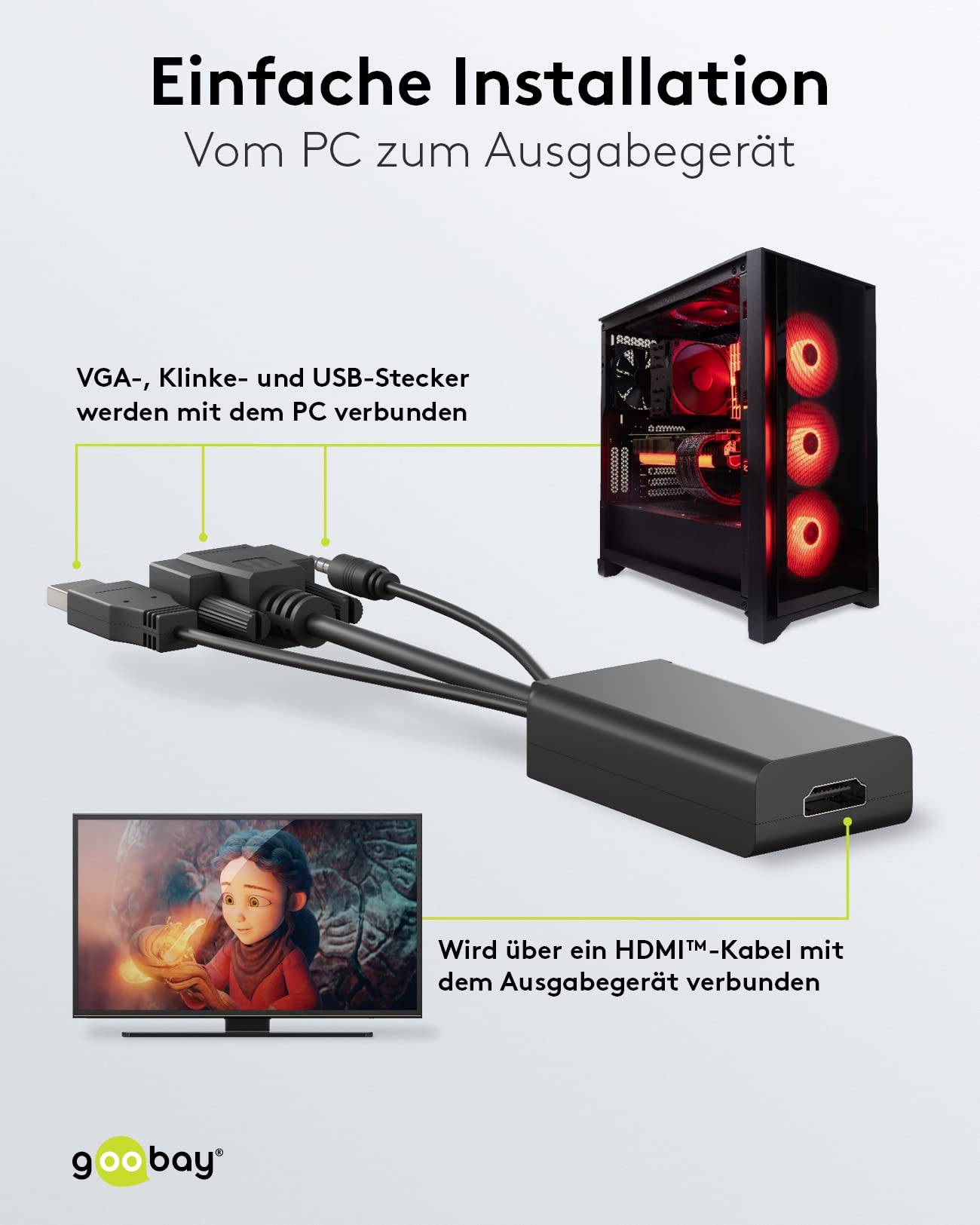 Goobay 61259 VGA auf HDMI Adapter Full HD 1080p @ 60Hz Adapterkabel konvertiert VGA & Audio in HDMI Signale Monitorkabel-4