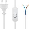 Goobay 51349 Netzkabel mit Schalter Euro Kabel Eurostecker abisolierte Kabelenden 2-polig Schnurschalter Weiß 1.50 m