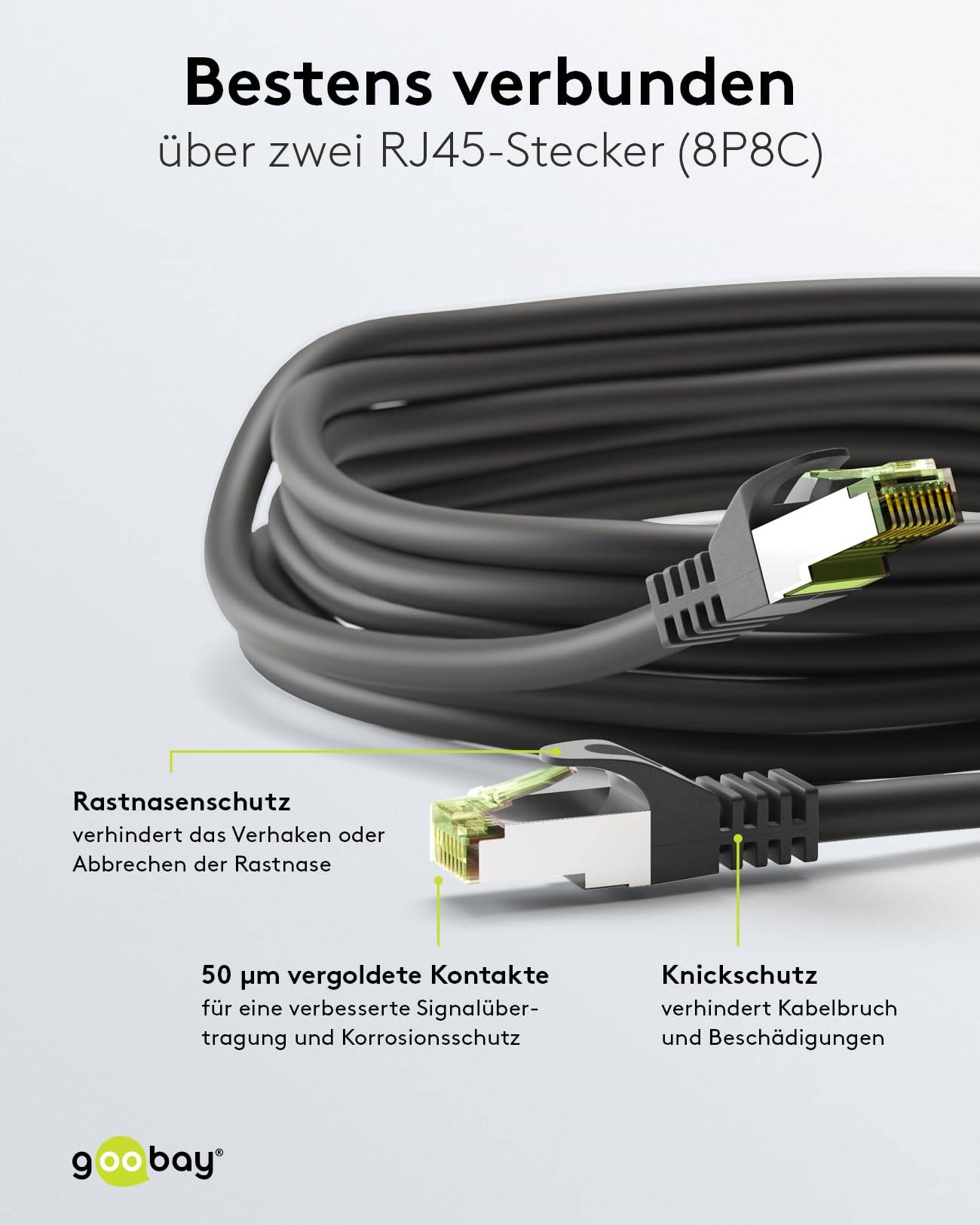 Goobay 61093 CAT 8.1 Patchkabel GHMT zertifiziert S/FTP PiMF halogenfrei 2 GHz Netzwerkkabel Internetkabel Schwarz 1m-2