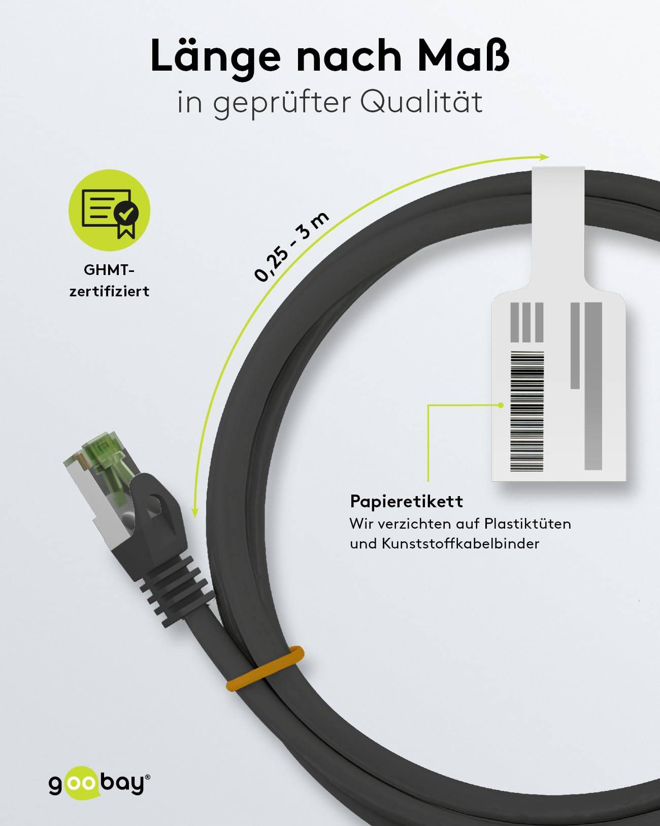 Goobay 61093 CAT 8.1 Patchkabel GHMT zertifiziert S/FTP PiMF halogenfrei 2 GHz Netzwerkkabel Internetkabel Schwarz 1m-4