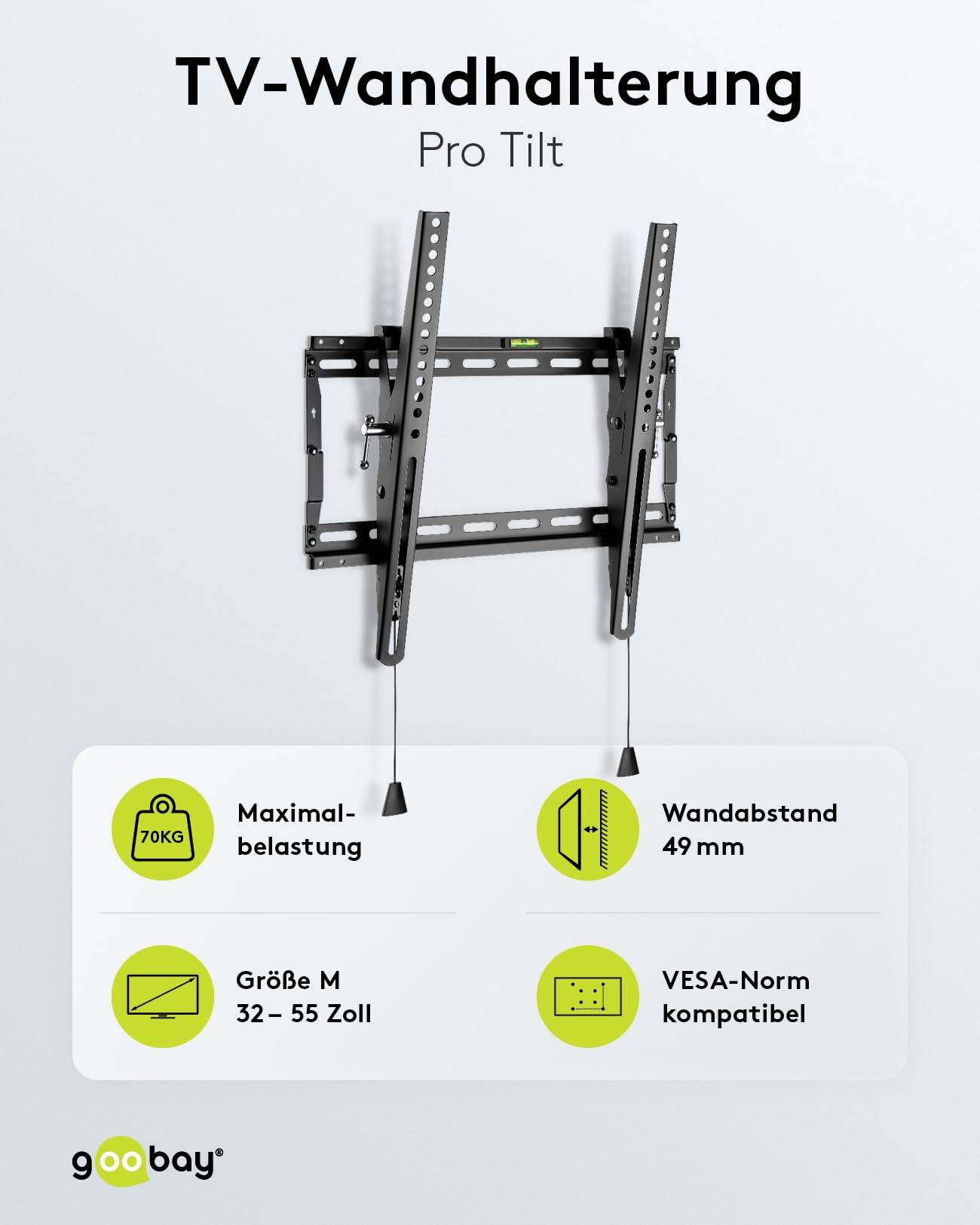 Goobay 49909 TV-Wandhalterung Pro TILT 81 cm (32") - 140 cm (55") neigbar, flache Fernsehhalterung, VESA 400x400, 70 kg-1