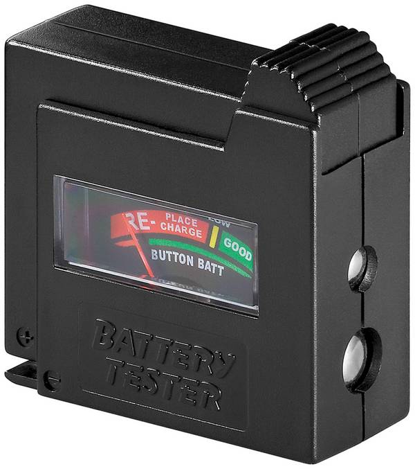 Goobay 54020 Batterietester für alle Batterien & Akkus AAA, AA, C, 9V, D, N, 1,5V Knopfzelle Batterieprüfgerät Testgerät