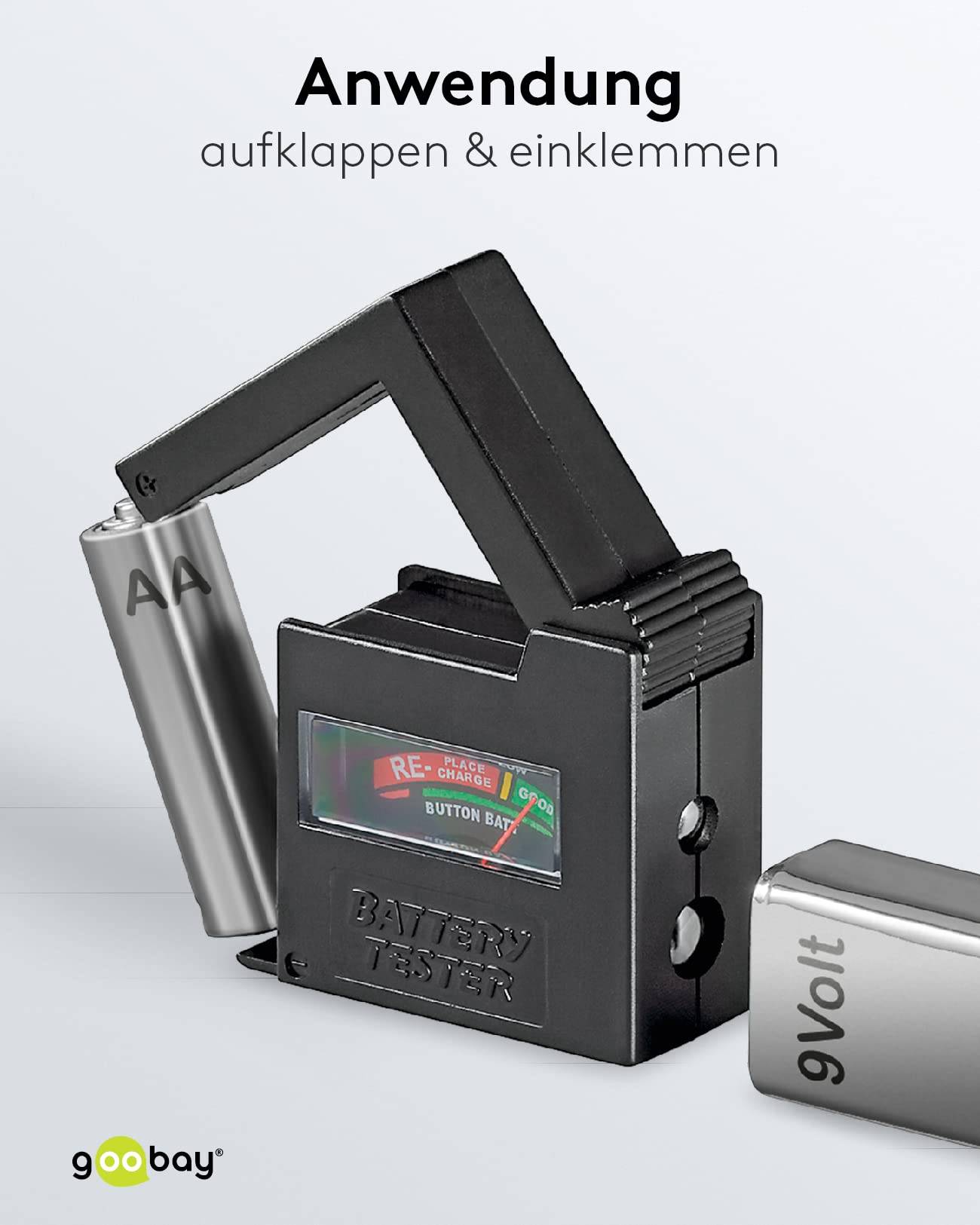 Goobay 54020 Batterietester für alle Batterien & Akkus AAA, AA, C, 9V, D, N, 1,5V Knopfzelle Batterieprüfgerät Testgerät-2