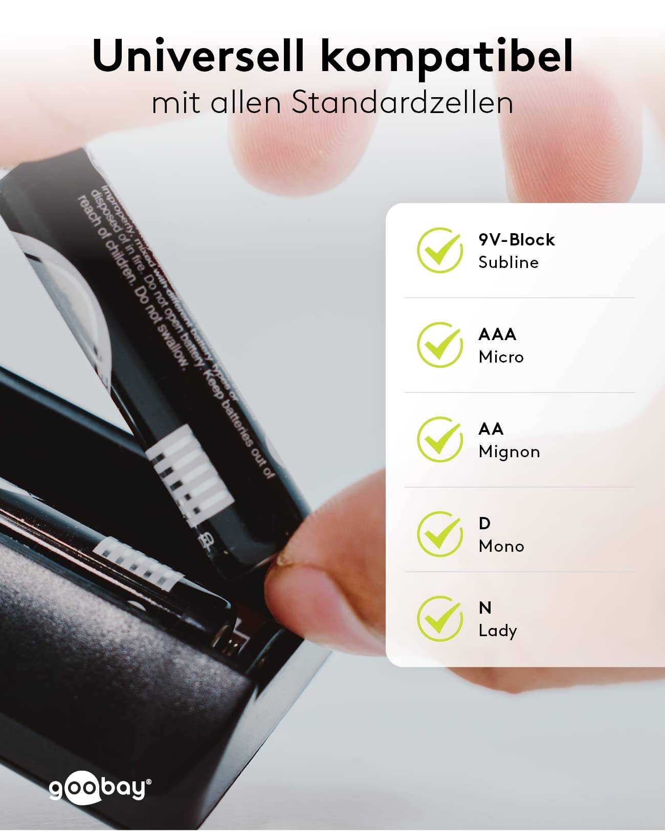 Goobay 54020 Batterietester für alle Batterien & Akkus AAA, AA, C, 9V, D, N, 1,5V Knopfzelle Batterieprüfgerät Testgerät-3