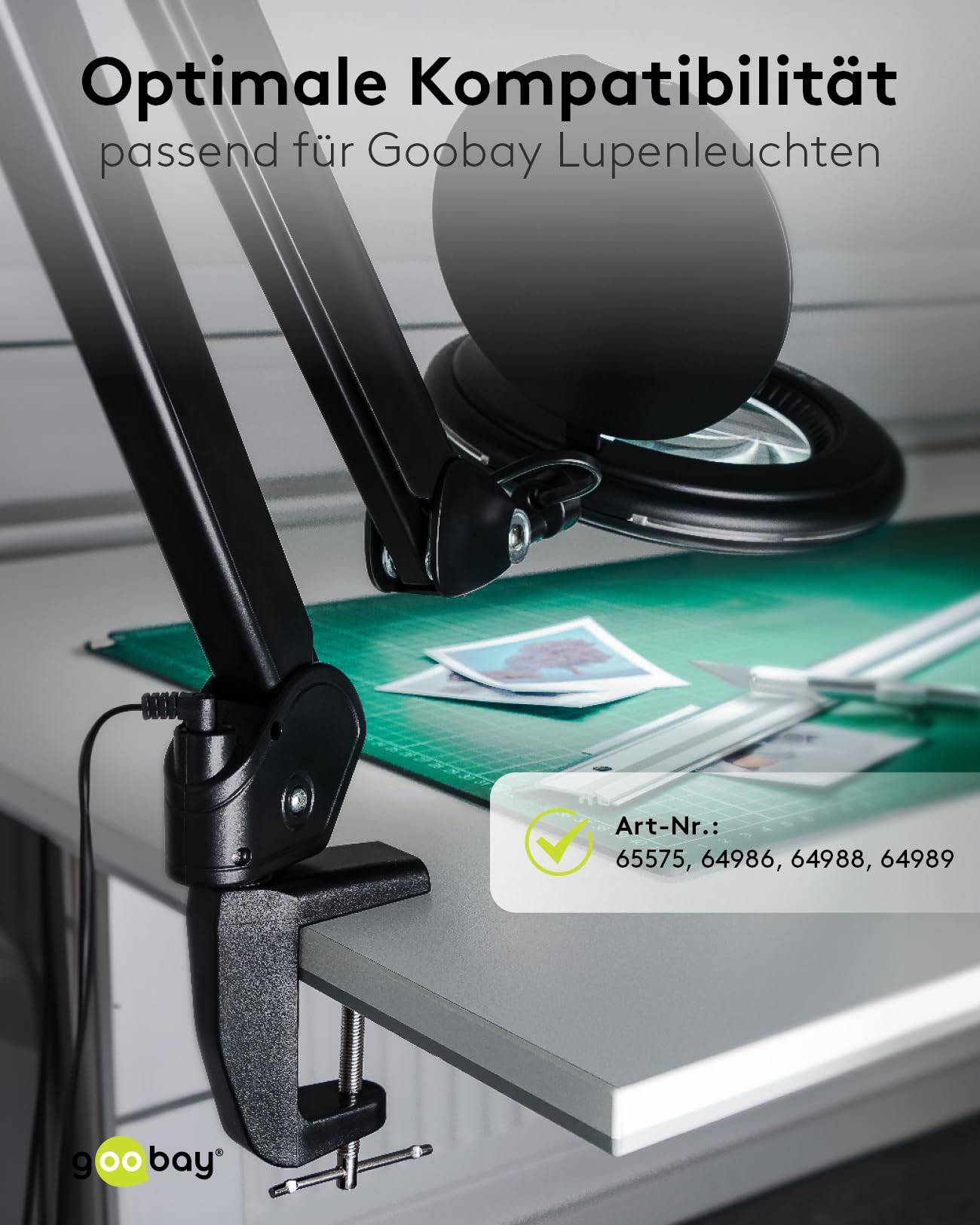 Goobay 64987 Tischklemme für LED Lupenleuchte zur Tischmontage bis 60 mm Lupenlampen Lupe Befestigung Tischlupe Schwarz-5