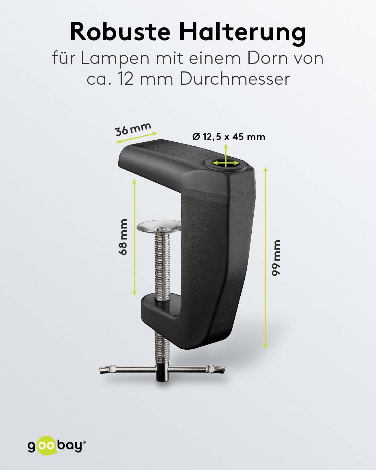 Goobay 64987 Tischklemme für LED Lupenleuchte zur Tischmontage bis 60 mm Lupenlampen Lupe Befestigung Tischlupe Schwarz-2