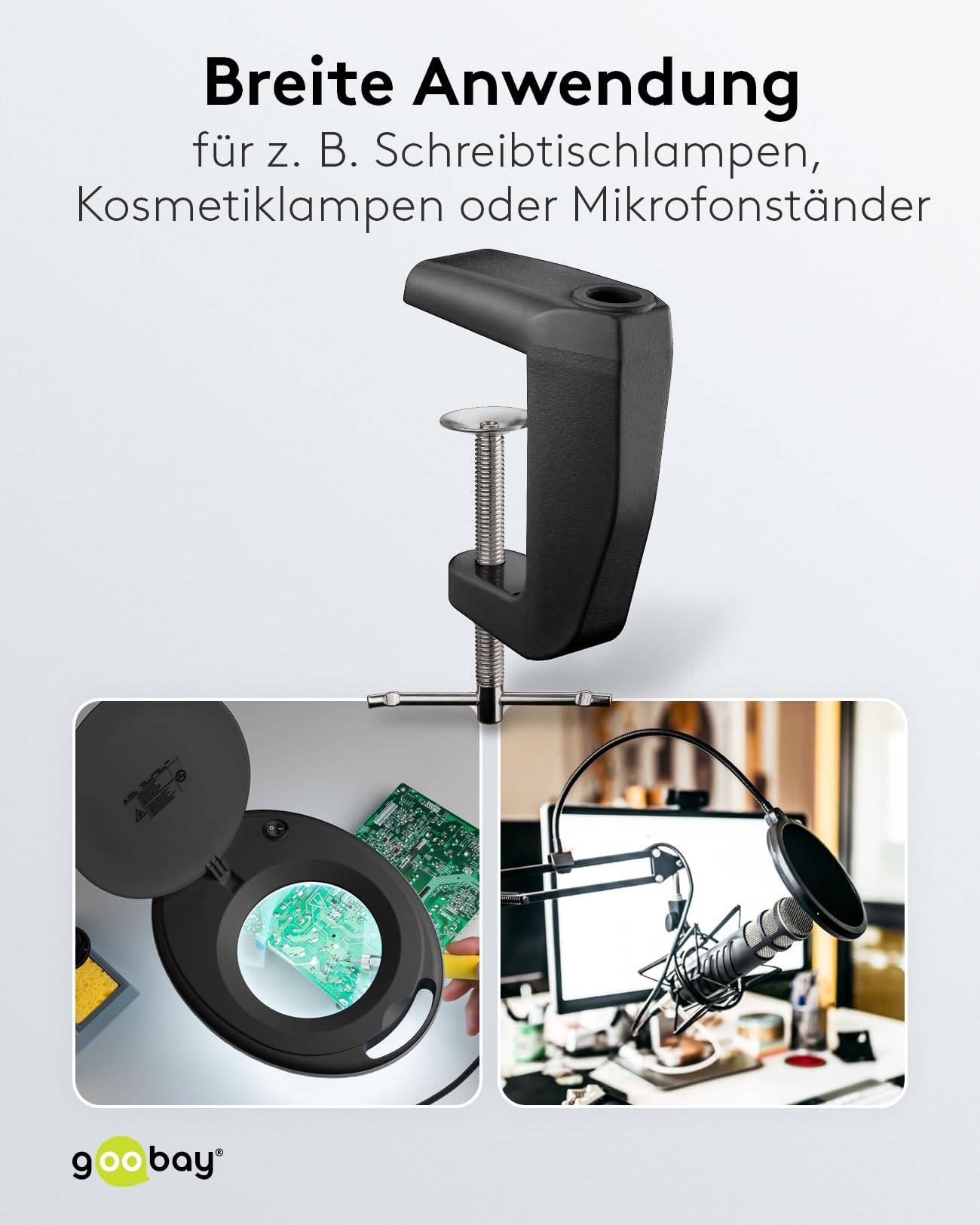 Goobay 64987 Tischklemme für LED Lupenleuchte zur Tischmontage bis 60 mm Lupenlampen Lupe Befestigung Tischlupe Schwarz-4