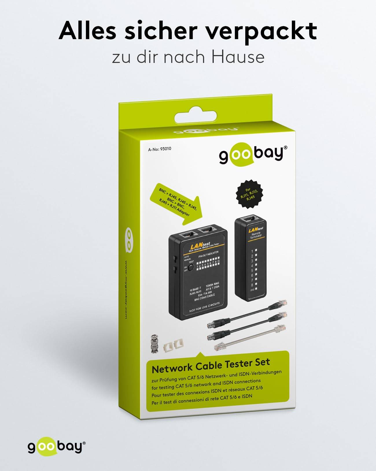 Goobay 93010 Netzwerktester LAN Tester Leitungstester RJ45 RJ11 RJ12 ISDN CAT5 CAT6 BNC Netzwerk Kabeltester Schwarz-6