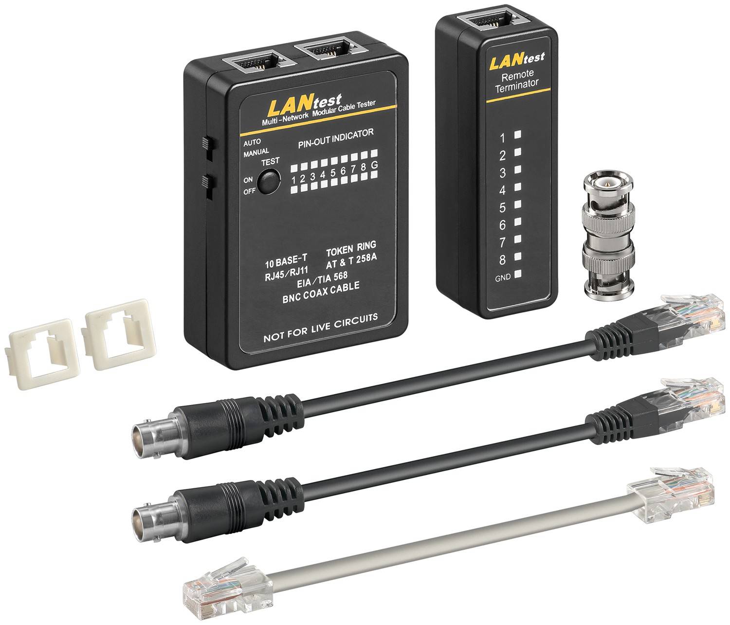 Goobay 93010 Netzwerktester LAN Tester Leitungstester RJ45 RJ11 RJ12 ISDN CAT5 CAT6 BNC Netzwerk Kabeltester Schwarz-0