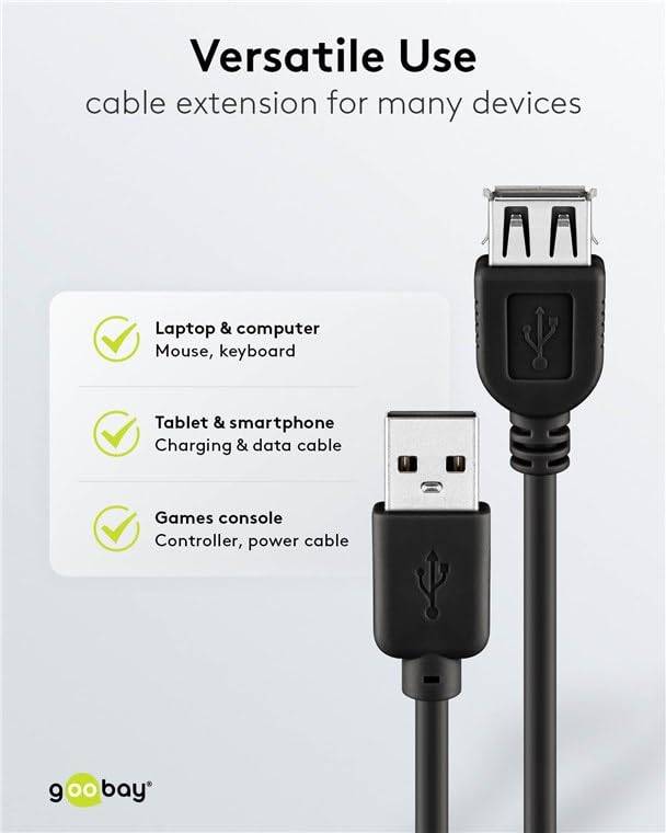 Goobay 68905 USB Verlängerung / USB 2.0 Typ A Anschlüsse Verlängerungskabel / 480 Mbits USB Kabel / Schwarz / 5m-1