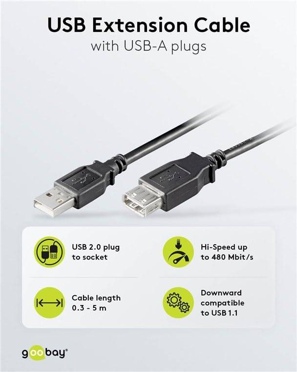 Goobay 68905 USB Verlängerung / USB 2.0 Typ A Anschlüsse Verlängerungskabel / 480 Mbits USB Kabel / Schwarz / 5m-2