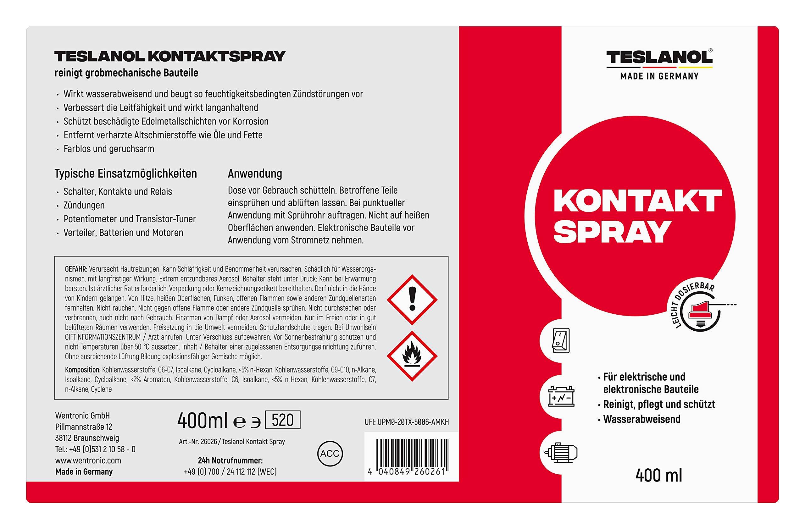Teslanol 26026 Kontaktspray für Elektronik Autobatterie Polfett Elektro Kontaktreiniger T6 Oszillin Kontakt Spray 400 ml-3