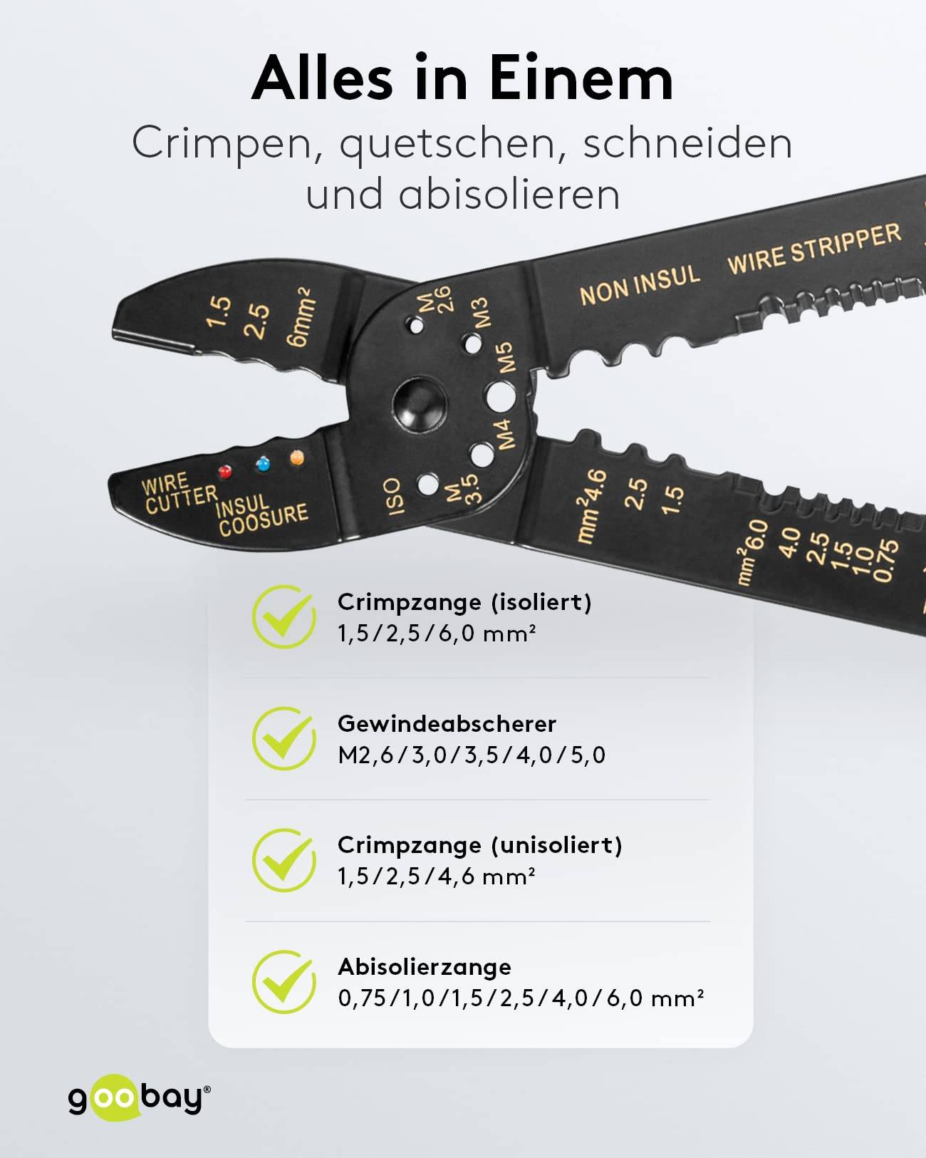 Goobay 77289 Crimpzange für isolierte Kabelschuhe 0,75-5,5 mm² Kombizange Crimpen & Abisolieren, Kabelschneider, Rot-3