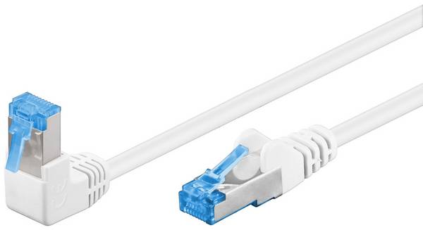 Goobay 51565 CAT 6A Netzwerkkabel SFTP / RJ45 Stecker 90 Grad gewinkelt / Kupfer Ethernet Kabel halogenfrei / Weiß / 2m