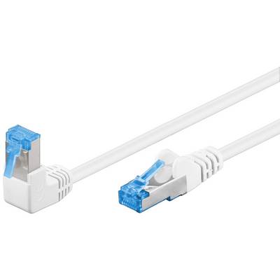 Goobay 51563 CAT 6A Netzwerkkabel SFTP / RJ45 Stecker 90 Grad gewinkelt / Kupfer Ethernet Kabel halogenfrei Schwarz 0,5m-0