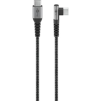 Goobay 64660 USB C auf USB C 90° gewinkelt Handy Kabel Ladekabel Adapterkabel 480 Mbit/s Textilkabel Stoffkabel Grau 2m-0