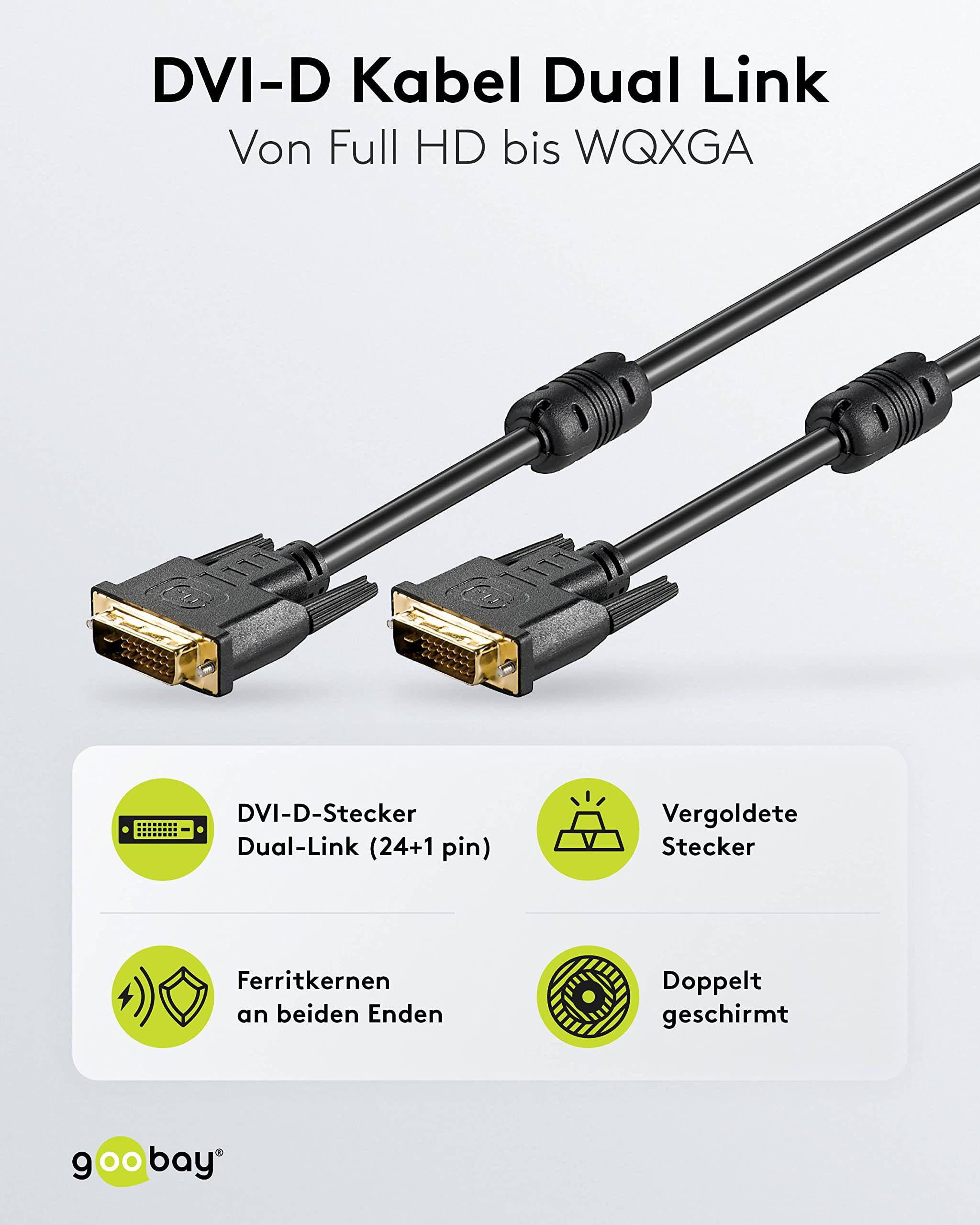 Goobay 93109 DVI auf DVI Kabel Bildschirmkabel / Full HD Monitorkabel / DVI D Dual Link 24+1 Pin Stecker / Schwarz / 10m-1
