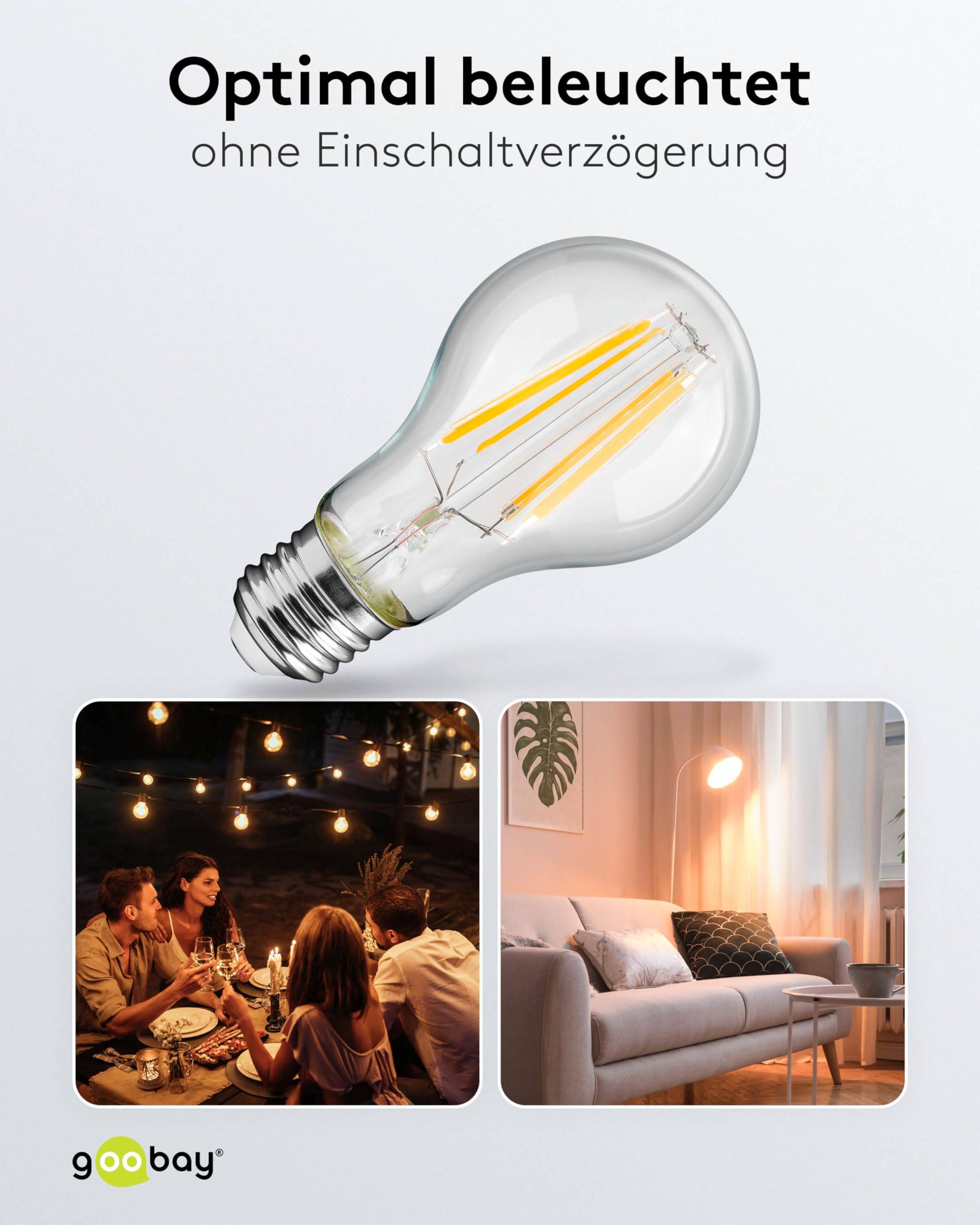 Goobay 65397 LED Glühbirne E27 Leuchtmittel 11 Watt / LED Birne warmweiß 2700K / Sockel E27 / LED Glühlampe Filament-6