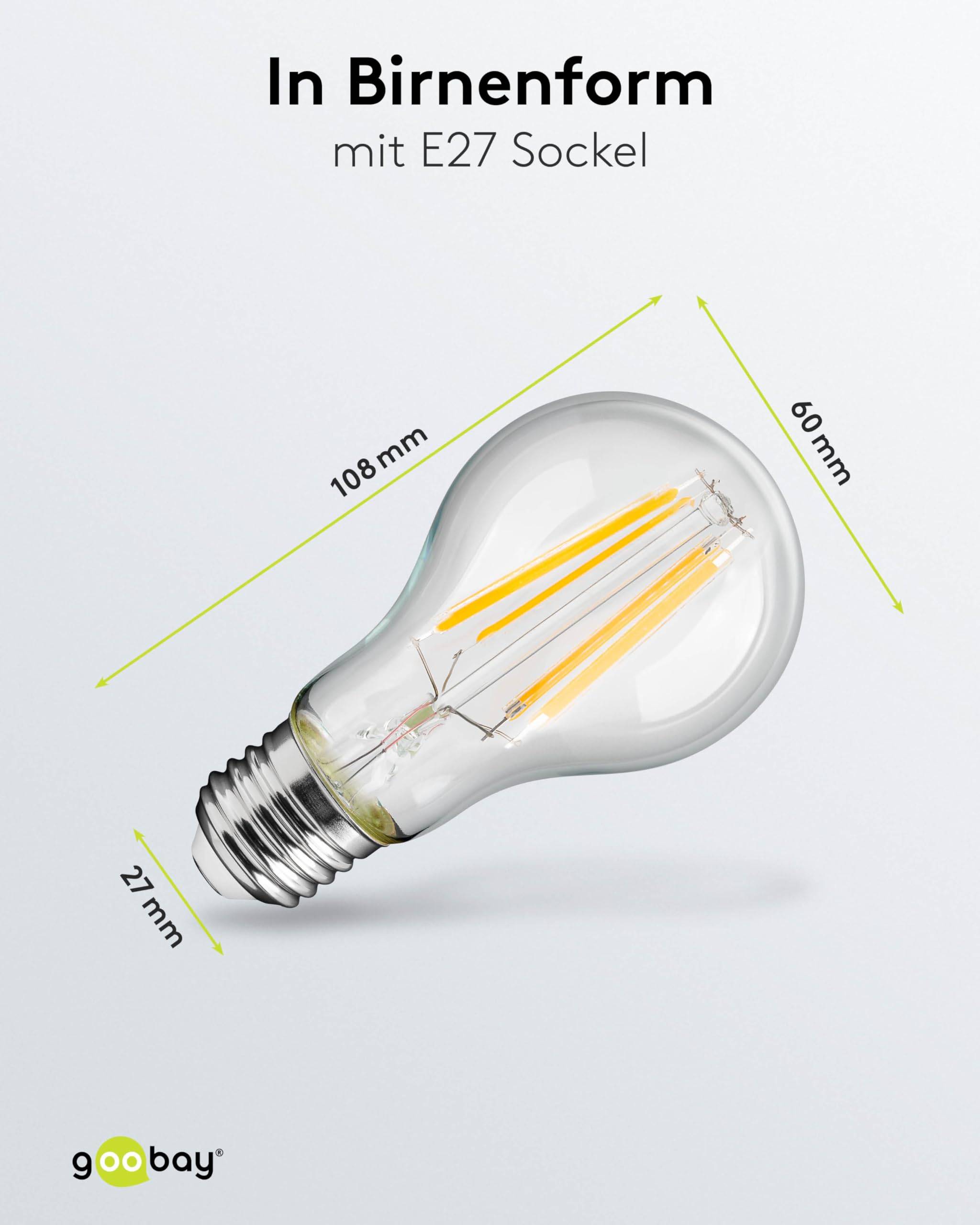 Goobay 65397 LED Glühbirne E27 Leuchtmittel 11 Watt / LED Birne warmweiß 2700K / Sockel E27 / LED Glühlampe Filament-2