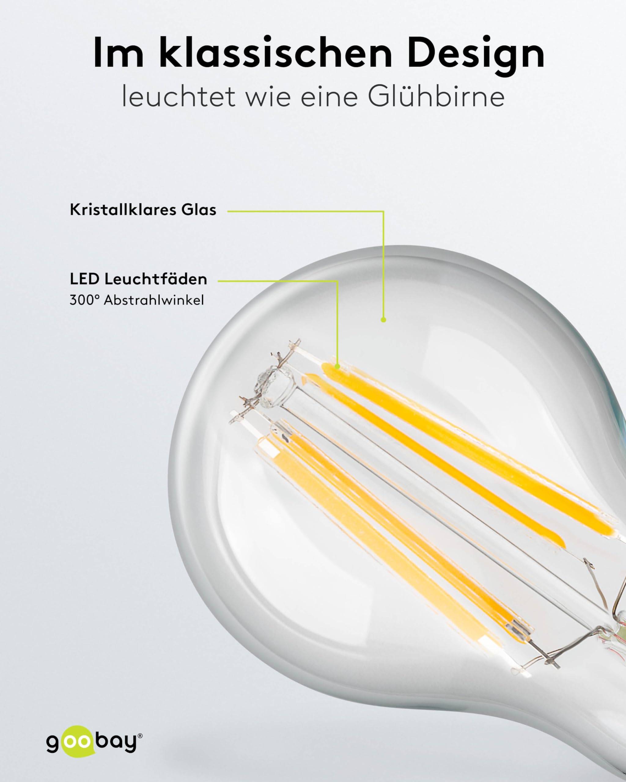 Goobay 65397 LED Glühbirne E27 Leuchtmittel 11 Watt / LED Birne warmweiß 2700K / Sockel E27 / LED Glühlampe Filament-3