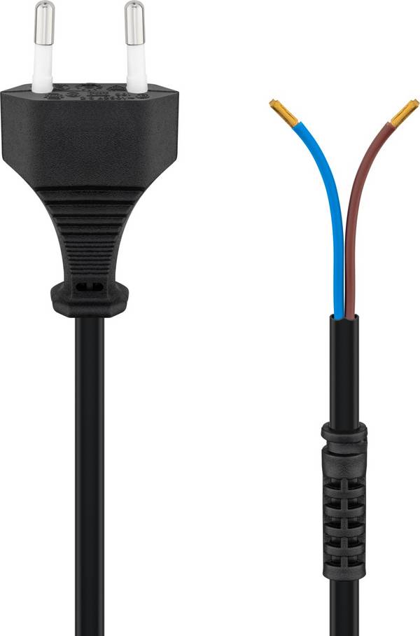 Goobay 50502 Netzkabel 2 polig / Eurostecker & offene Enden / Stromkabel Aderendhülsen / Zugentlastung / Schwarz / 1,5m