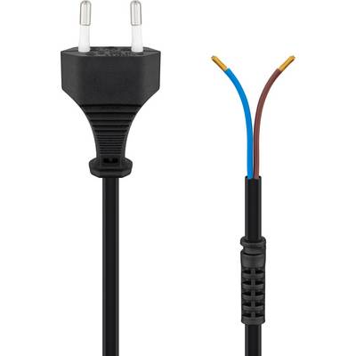 Goobay 50502 Netzkabel 2 polig / Eurostecker & offene Enden / Stromkabel Aderendhülsen / Zugentlastung / Schwarz / 1,5m-0