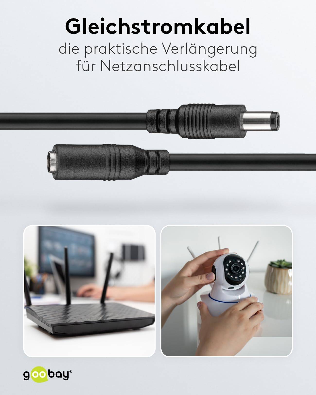 Goobay 71399 DC Netzkabel Verlängerungskabel 12V Netzteil DC-Stecker auf DC-Buchse 5,50 x 2,10 mm Stromkabel Schwarz 3m-5