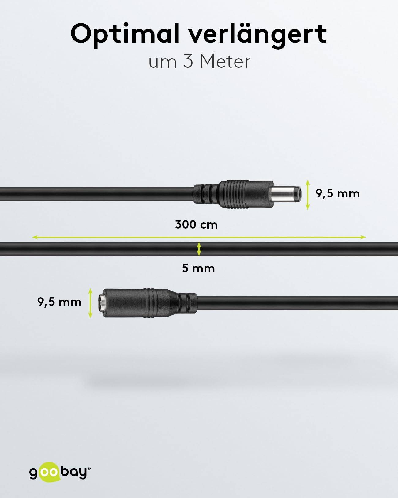 Goobay 71399 DC Netzkabel Verlängerungskabel 12V Netzteil DC-Stecker auf DC-Buchse 5,50 x 2,10 mm Stromkabel Schwarz 3m-2