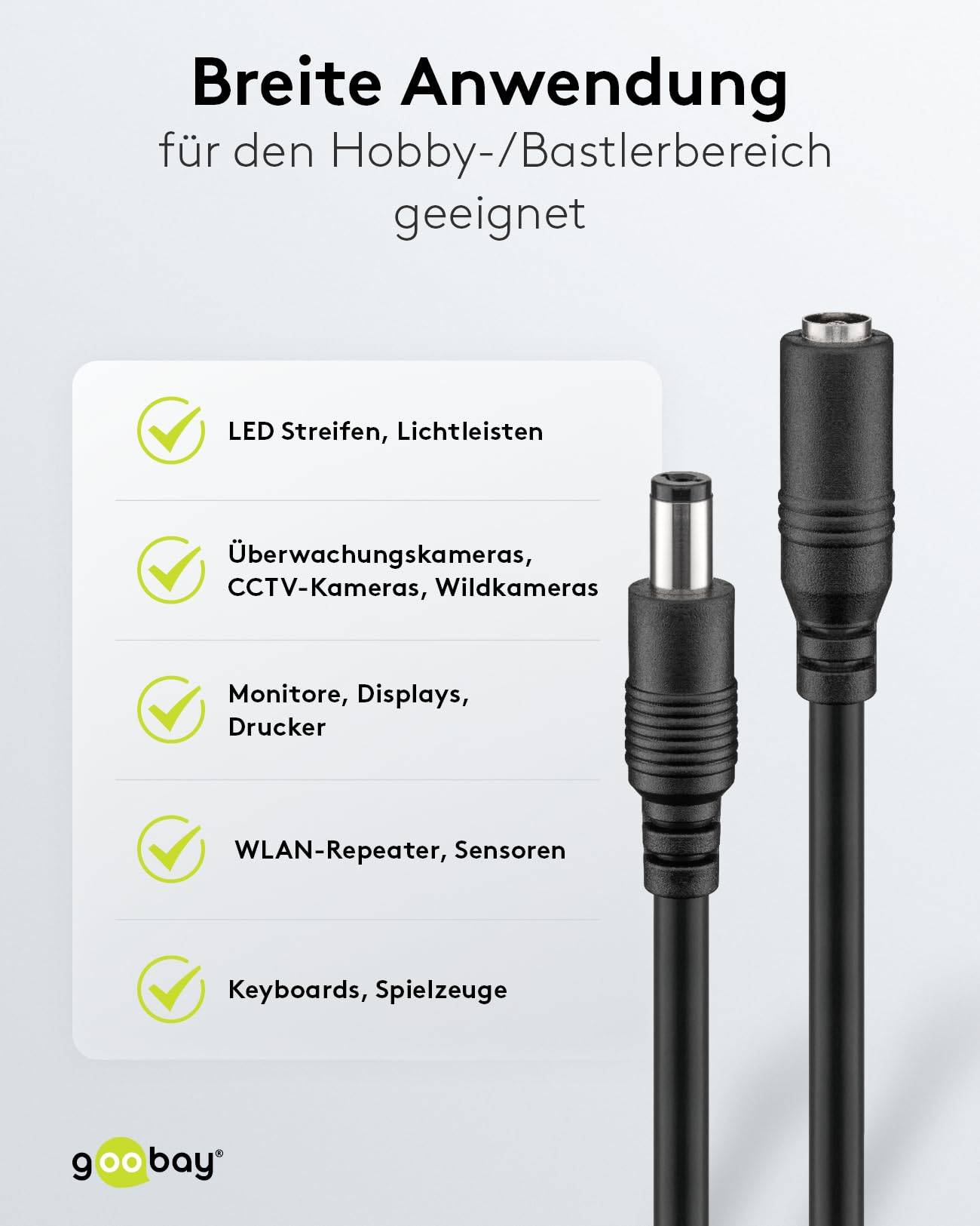 Goobay 71399 DC Netzkabel Verlängerungskabel 12V Netzteil DC-Stecker auf DC-Buchse 5,50 x 2,10 mm Stromkabel Schwarz 3m-4