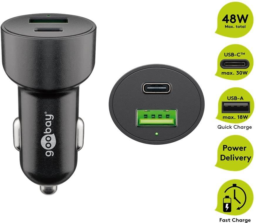 Goobay 39908 Dual USB Schnellladegerät PD Zigarettenanzünder / 48W Auto Ladegerät USB-A & USB-C Ladestecker / Schwarz-6
