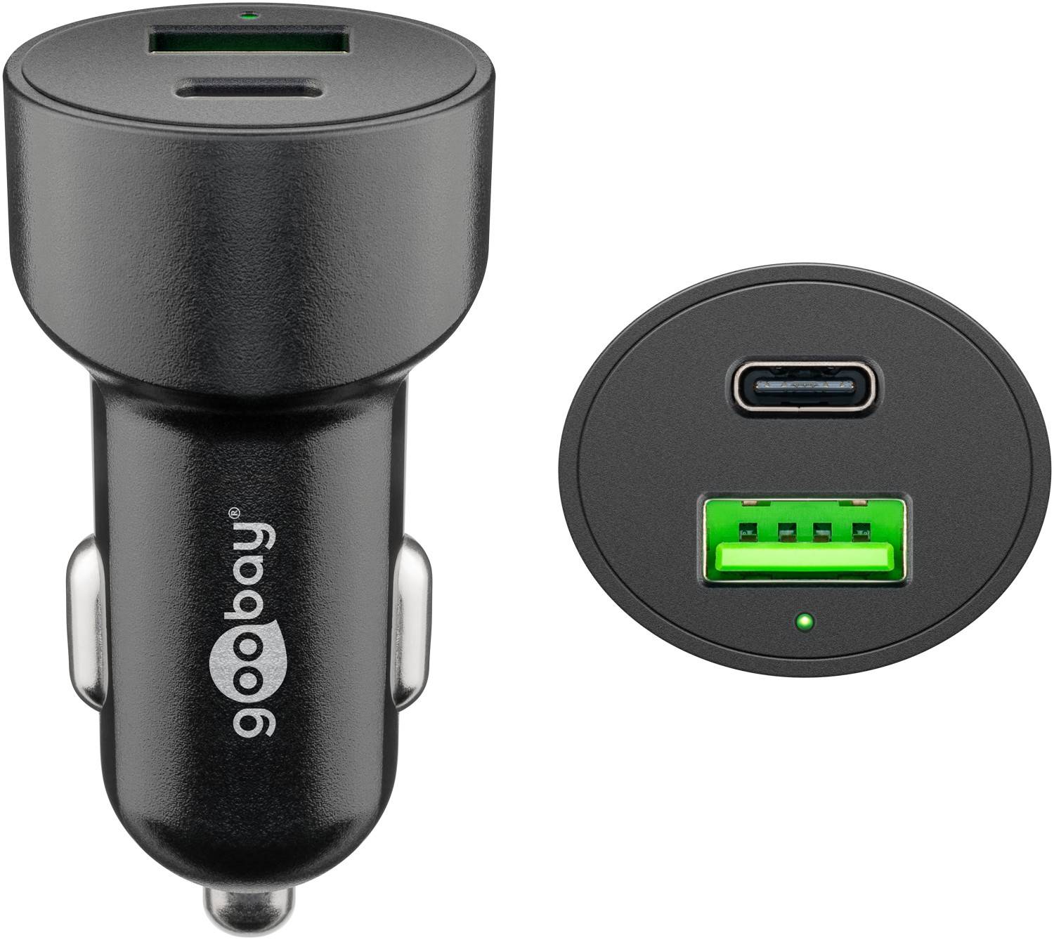 Goobay 39908 Dual USB Schnellladegerät PD Zigarettenanzünder / 48W Auto Ladegerät USB-A & USB-C Ladestecker / Schwarz-0