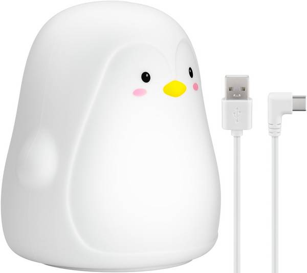Goobay 61648 LED Nachtlicht Kinder Pinguin 8 Farben tragbare Nachtlampe Baby Nachtleuchte aus Silikon Touch-Sensor USB