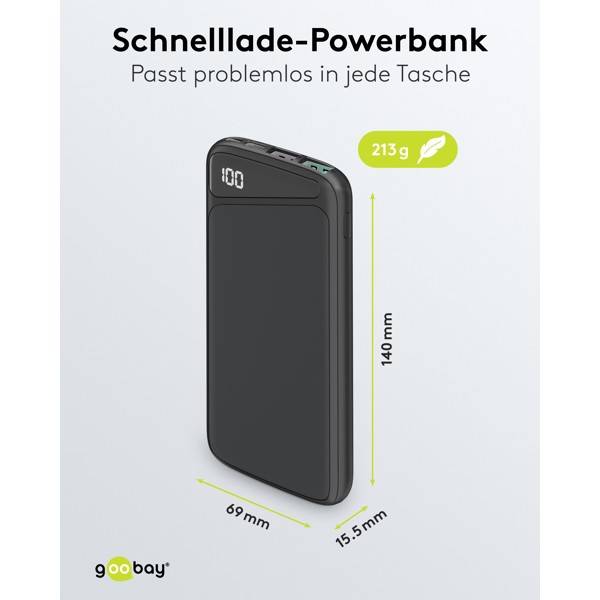 Goobay Powerbank 10000 mAh, Powerbank, 18W Power Delivery USB-C und Quick Charge USB-A, 3 Ausgänge-2