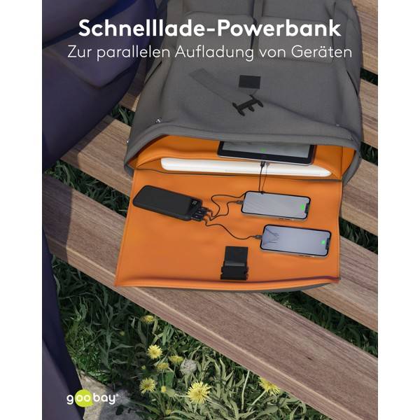 Goobay Powerbank 10000 mAh, Powerbank, 18W Power Delivery USB-C und Quick Charge USB-A, 3 Ausgänge-4