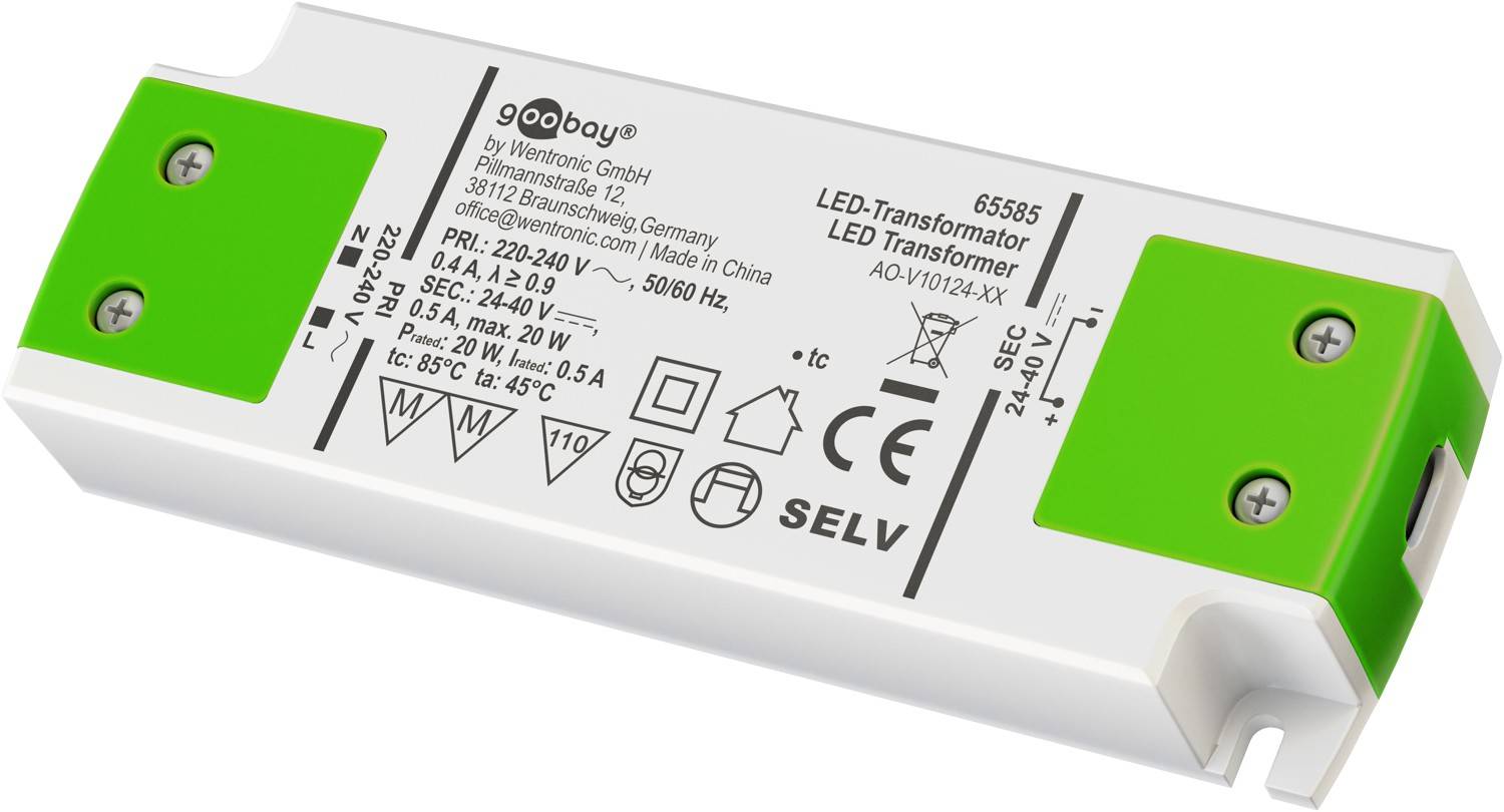 Goobay 65585 LED Trafo Konstantstrom 500 mA 20W Gesamtlast / LED Treiber 40V Beleuchtung / LED Driver / Transformator-0
