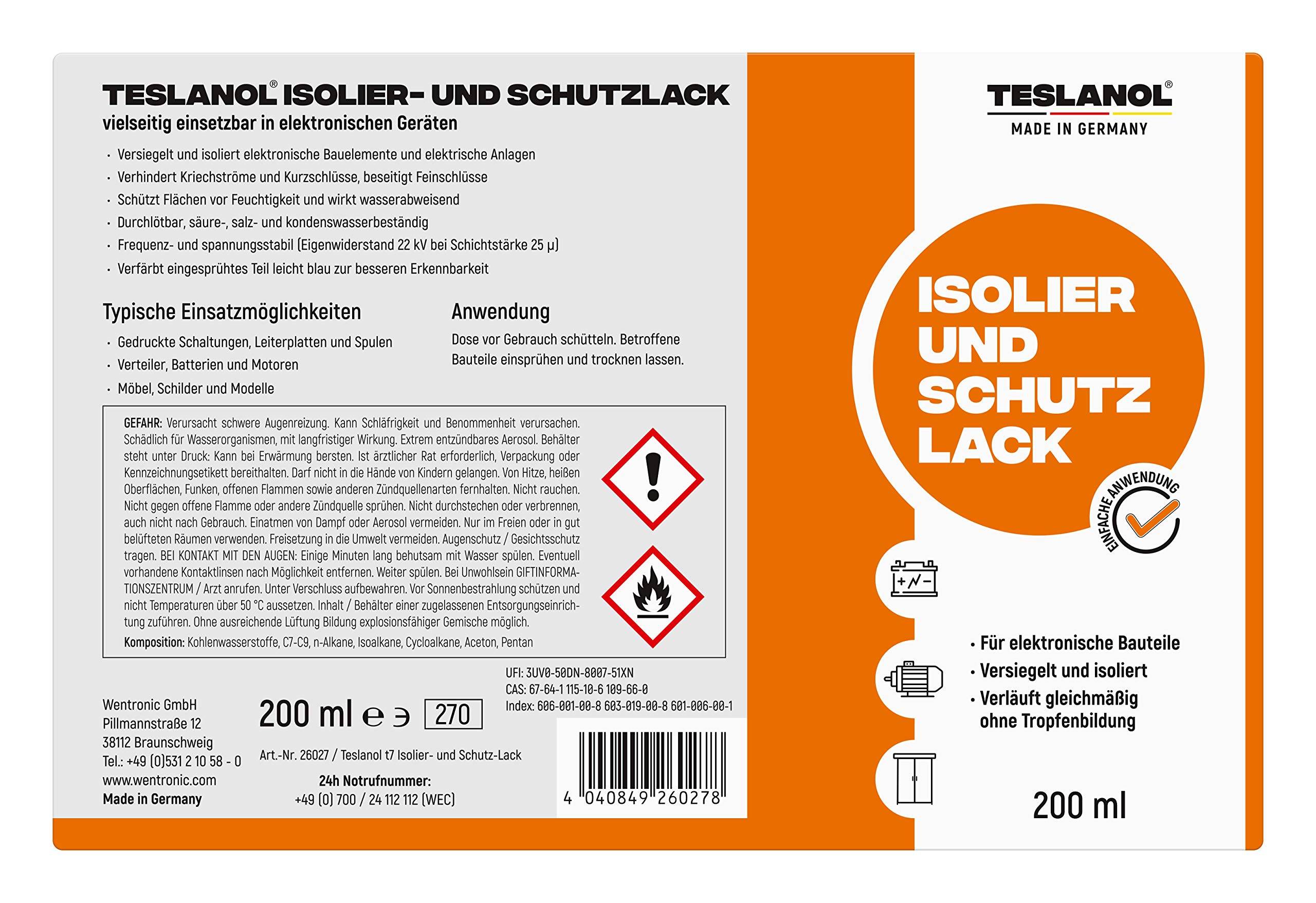 Teslanol 26027 Isolierspray & Schutzlack Spray für elektronische Bauteile Versiegelung & Isolierung Lackspray 200 ml-3